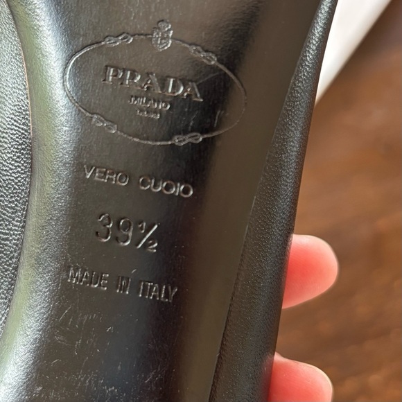 PRADA Black Open Square Toe Leather Heels - Picture 8 of 10